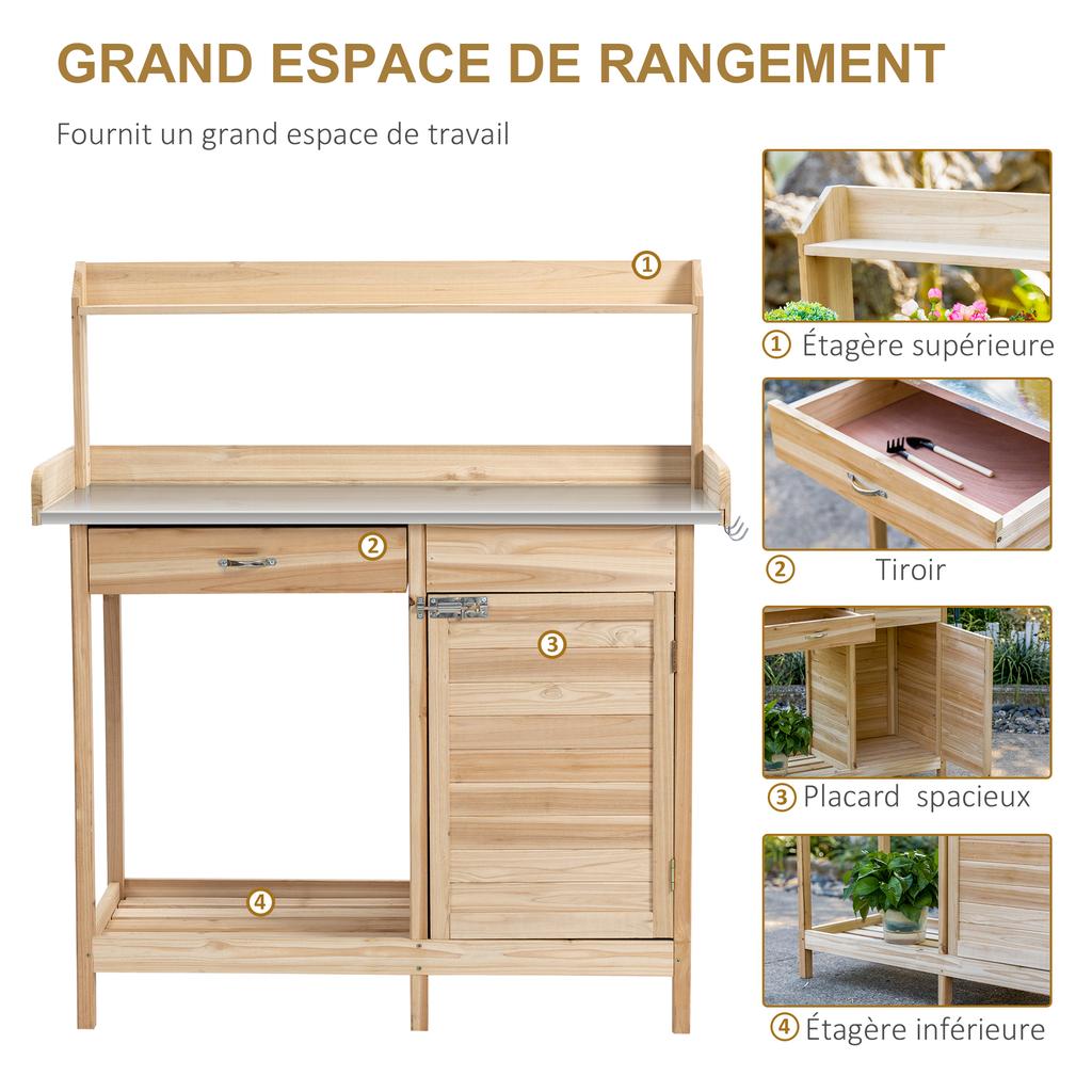 Potting Table Gardening Table With 2 Shelves Drawer Cabinet Galvanized Steel Plate Tray
