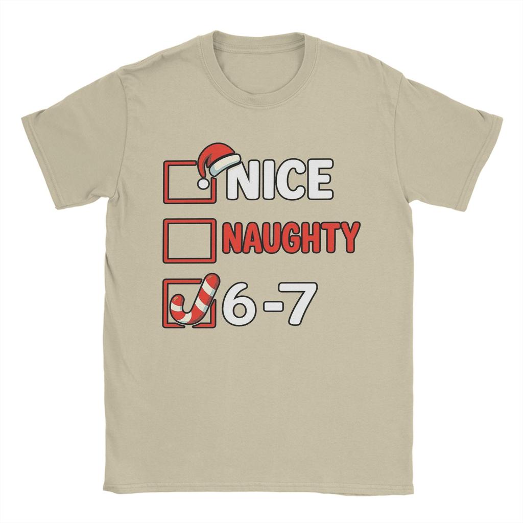 Men's Nice Naughty 67 List 6-7 Meme Funny Christmas T Shirts Cotton Clothes Novelty Short Sleeve Crew Neck Tees T-Shirts
