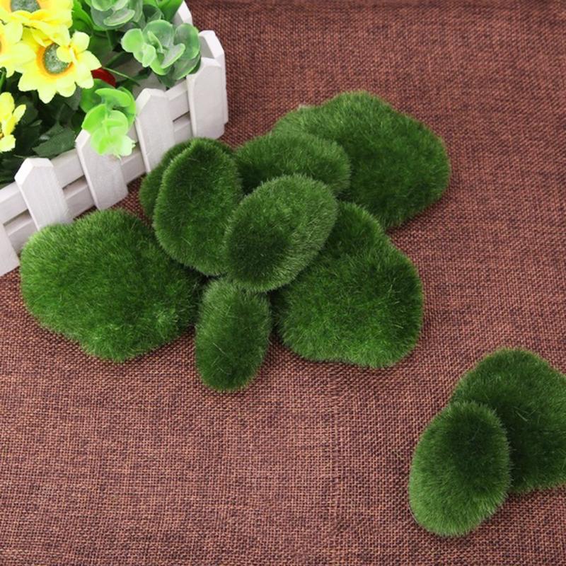 Natural Looking Green Moss Stones Pack of 8 for Landscape and Balcony Use