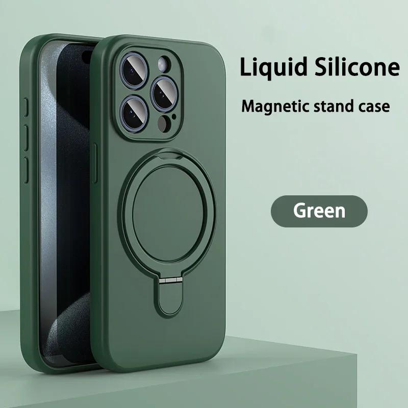 Чехол-подставка из жидкого силикона с магнитом для For Iphone 16 14 Plus 13 1 Pro Max 12 Для беспроводной зарядки Невидимый держатель Чехол