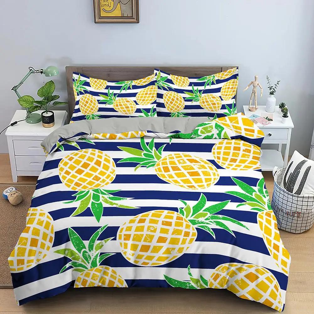 Pineapple Duvet Cover Set Queen Size Kids Colorful Pineapple Bedding Set Girls Teens Bedding Set Fruit Polyester Comforter Cover