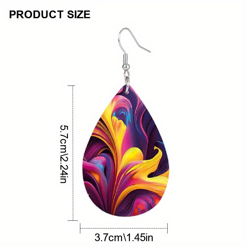 Fashion Color PU Faux Leather Earrings for Women Double-sided Print Abstract Flower Leather Pattern Tears Earrings Elegant Trendy Earrings Jewelry