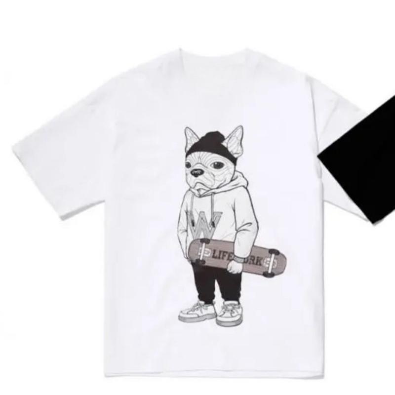 New Korean Clothing Fighting Dog Shortsleeved Tshirt For Unisex And Unisex Couple Style Cotton Tshirt