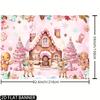 1pc Christmas Party Background Banner - Pink Gingerbread House and Candy Land Scene - Multi purpose Festival Party Decor