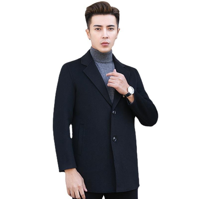 Осень и зима Новый стиль пуховая съемная подкладка двусторонняя шерстяная куртка мужская костюм воротник средней длины шерстяное пальто для мужчин