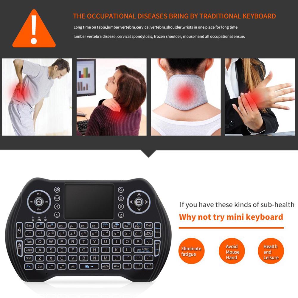 Беспроводная клавиатура с подсветкой 2,4 ГГц, сенсорная панель, мышь, ручной пульт дистанционного управления, 3 цвета, подсветка для