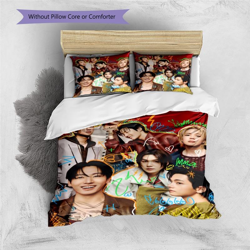 K‑pop Boy Group 3 Pieces Duvet Cover Set, Graffiti Style Idol Print Bedding Set, Soft Home Textile Decor Without Pillow Core For Kpop Fans