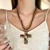 Metal Pendant Beaded Chain Necklace Multicolor Sweater Necklace Punk Gothic Cross Necklace  Travel