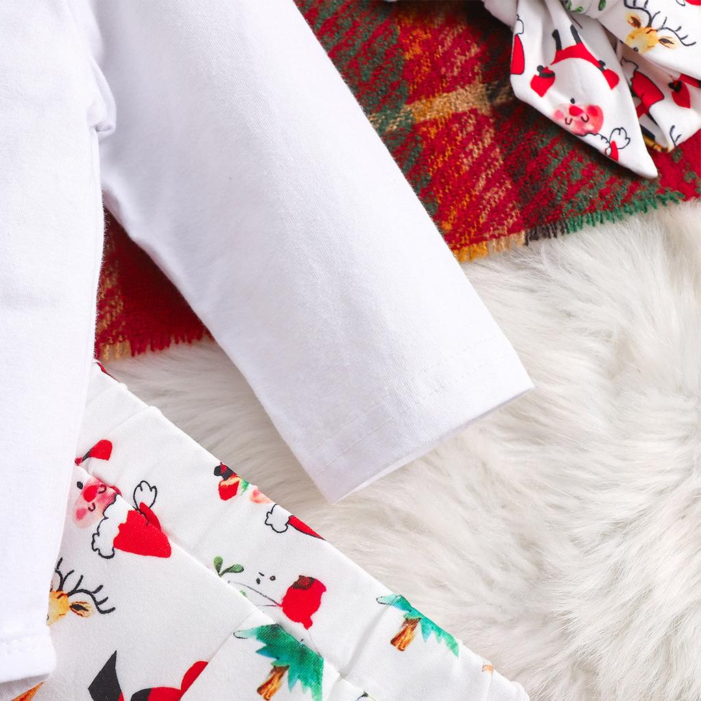 3 шт. Боди для девочки из хлопка с принтом Санта-Клауса, расклешенные брюки с повязкой на голову, рождественский комплект одежды