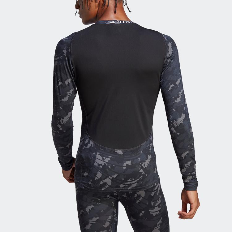 adidas Футболка с длинным рукавом и логотипом Techfit Allover Print Tee, мужские топы, темно-синего цвета HS9797