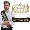 Party Royal Crown with Sash for Men Women Birthday King Rhinestone Crown Shoulder Wrap Set Evening Party Props Supplies