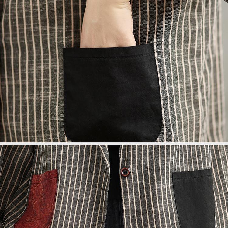 DIMANAF 2024 Новое женское пальто в полоску, льняные тонкие винтажные куртки, с длинным рукавом, весеннее свободное пальто на пуговицах