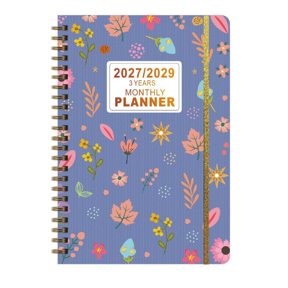 Flower Theme Cover 3-Year Plan Book Spiral Bound Multi-Year Agenda Notepad  School Supplies