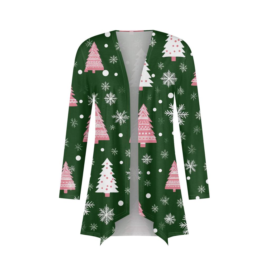 Women's Fashionable Loose-Fit Casual Cardigan With Christmas Print Mid-Length Coat