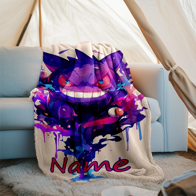 Personalized Custom Name Blanket - Pokémon Gengar Print Design,Blanket for Sofa,Bed,Travel,Camping - Soft and Warm, Great Gift