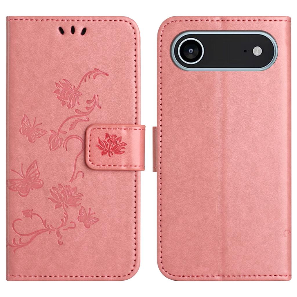 For iPhone 17 Air Case Wallet Stand Imprinted Butterfly Flower PU Leather Phone Cover