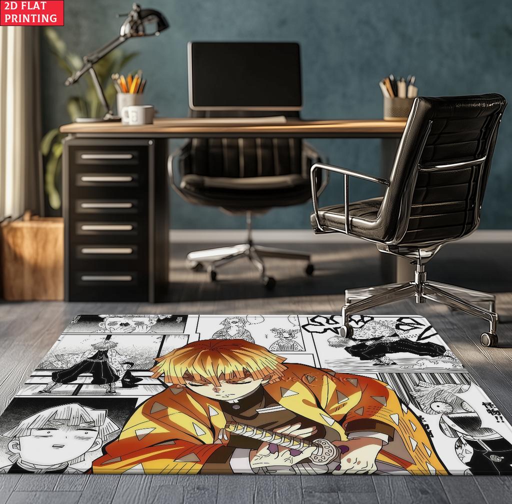 Anime Demon Area Rug, Dark Fire Water Theme Non-slip Floor Mat, Gamer Room Bedroom Decor Carpet, Washable Home Gift