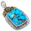 Двухцветный кулон из стерлингового серебра 925 пробы с натуральной медью и синей бирюзой 2,32 дюйма W0F62