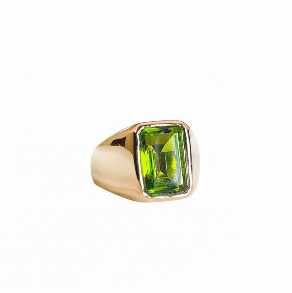 Emerald Cut Green Peridot Signet Ring, 925 Solid Sterling Silver, Large Rectangular Peridot Ring, Handmade Jewelry
