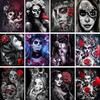 5D DIY Diamond Painting Skull Girl Cross Stitch Full Drill Round Diamond Embroidery Halloween Gift Mosaic Crystal Picture Decor