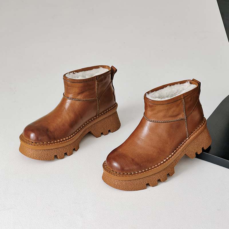Krazing Pot Зимняя обувь из коровьей кожи, меха и шерсти, женские зимние ботинки, сохраняющие тепло, без застежек, европейский дизайн, устойчивые к холоду, ботильоны