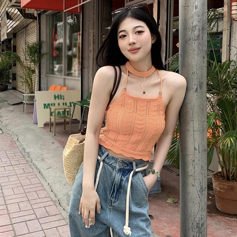 Women's Tank Top Hollow Out Bandage Slim  Knitted Camisole Korean Style