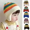 Winter Baby Knit Hat Korean Striped Rainbow Beanie Cap for Toddler Boys Girls Colorful Kids Warm Ear Protection Caps Bonnet