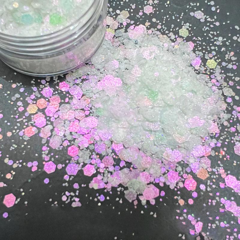 Opal White Cosmetic Polyester Glitter Hexagon Epoxy Resin Chunky Matte Glitter Mix for Snow Globe Tumbler Glitter