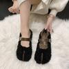 Shoes Woman Flats Loafers Fur Round Toe Autumn Casual Female Sneakers Dress Moccasin Fall Winter Leisure Buckle Strap Flock Rubb