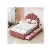 Lit D'enfant - MUVOE - 90 X 200 Cm - Tête De Lit Florale - 2 Tiroirs De Rangement - Velours Rose