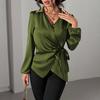 Женская рубашка с лацканами, длинным рукавом, боковой шнуровкой на талии, топы-рубашки, облегающий крой, однотонная, рубашка для офисной леди, одежда для вечеринок, отпуска