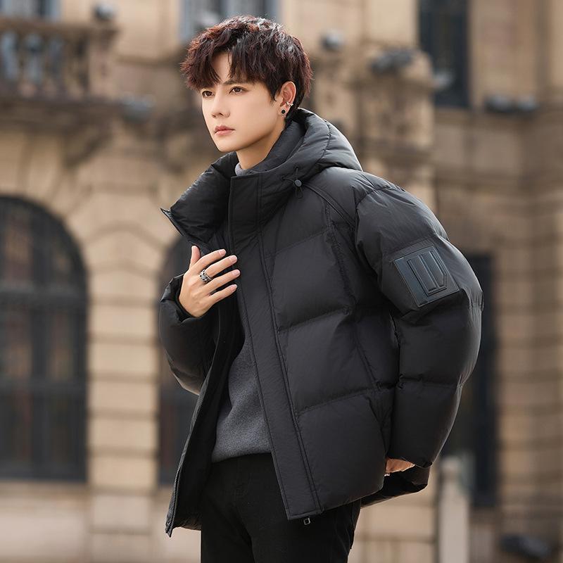 Short Hooded Down Jacket Men's Bread Jacket Teen Casual White Duck Down Thickened Warm