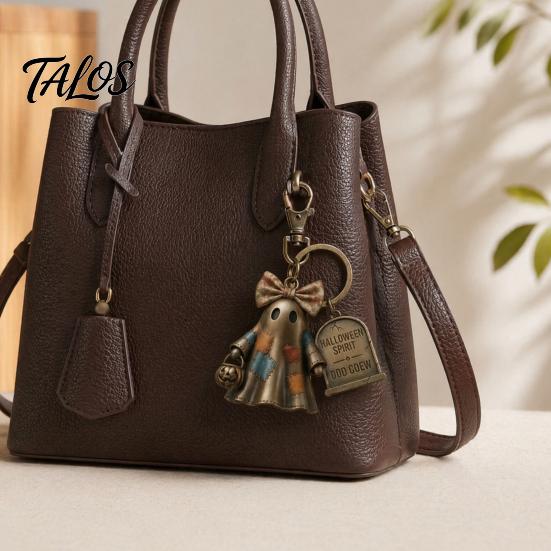 Halloween Charm Keychain Mini Bow Ghost Pendant with Tombstone Tag, Spliced Patch And Pumpkin Keychaine Basket, Retro Rotating Lobster Clasp Key Ring