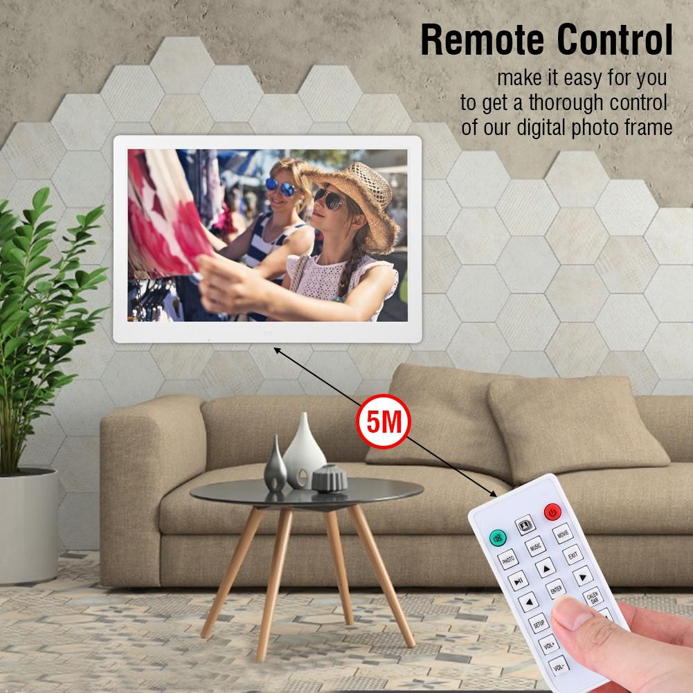 15.4Inch 1280*800HD Digital Photo Picture Frame Alarm Clock Player Album Remote Control White