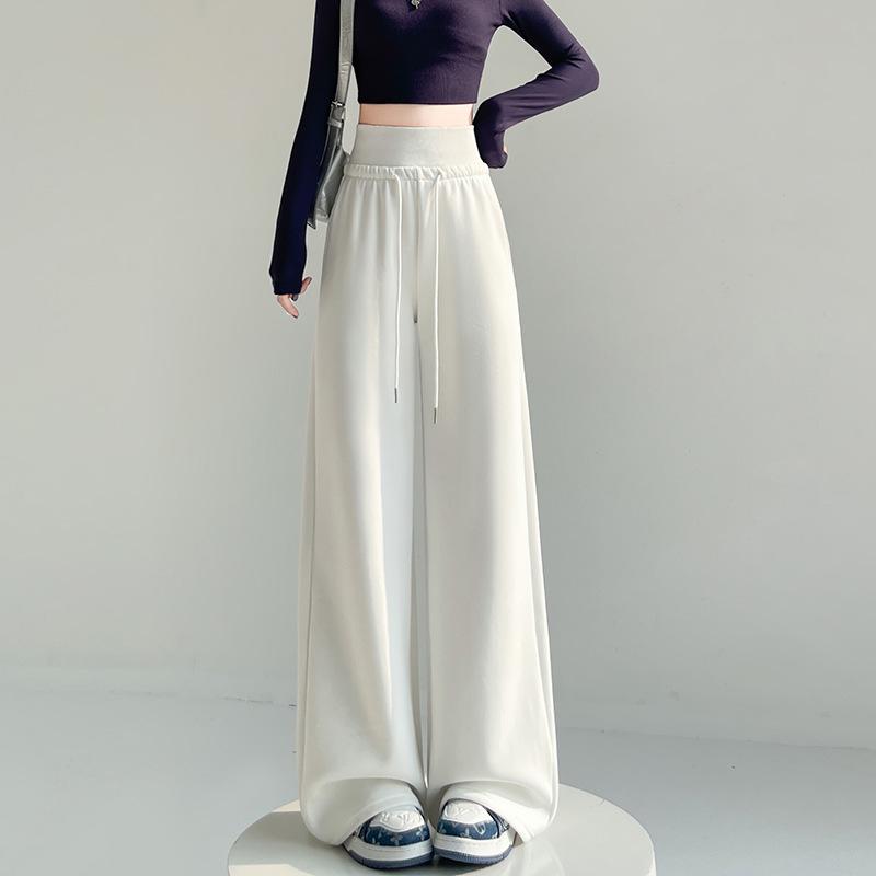 Женские серые широкие спортивные штаны в американском стиле: Весенняя коллекция 2025 года, Свободные повседневные прямые брюки с высокой посадкой, Длина в пол.