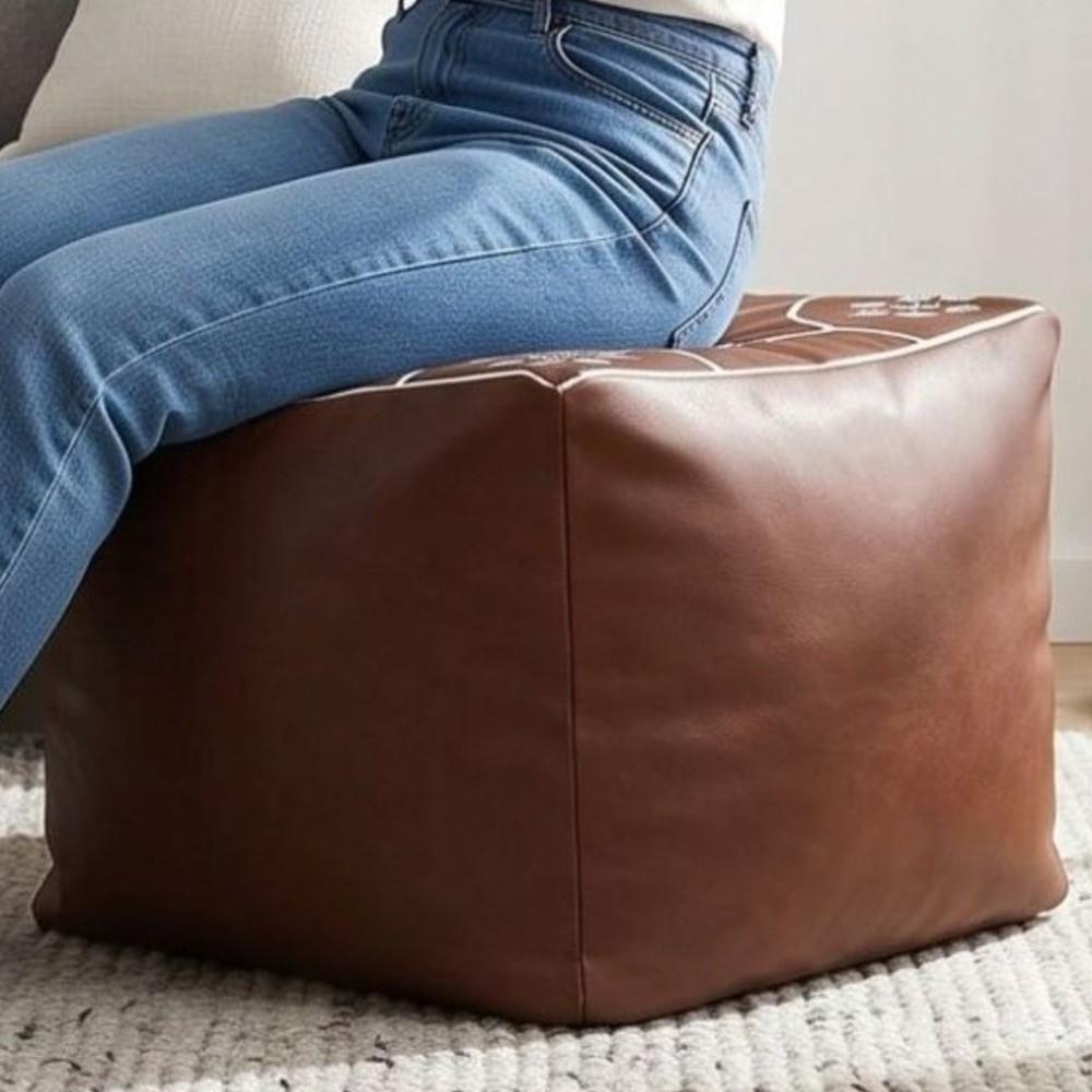 Moroccan Style Sofa Stool Cover PU Leather Seat Cushion Cover Fillable Design Footstool Cover Dorm