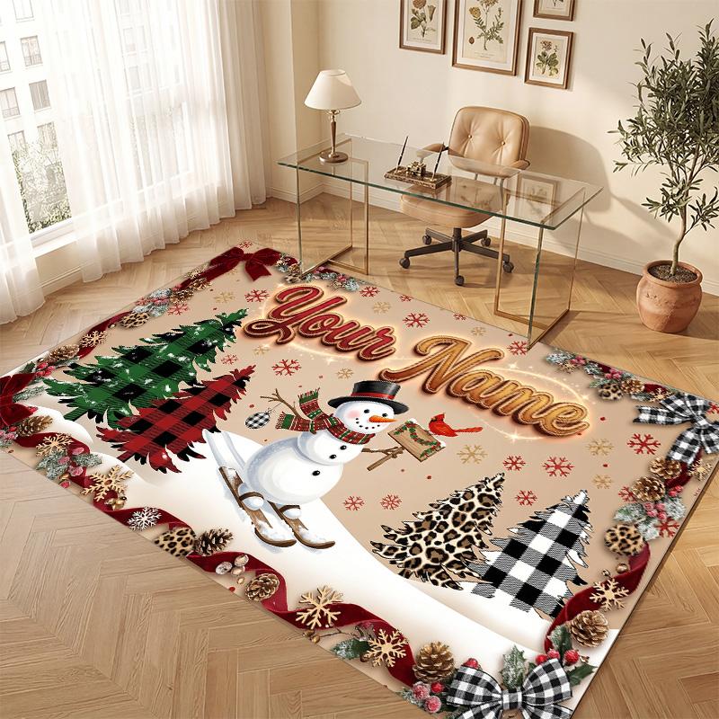 Winter Theme Soft Crystal Velvet Rug Custom Name & Text Print Non Slip Floor Rug for Bedroom Living Room