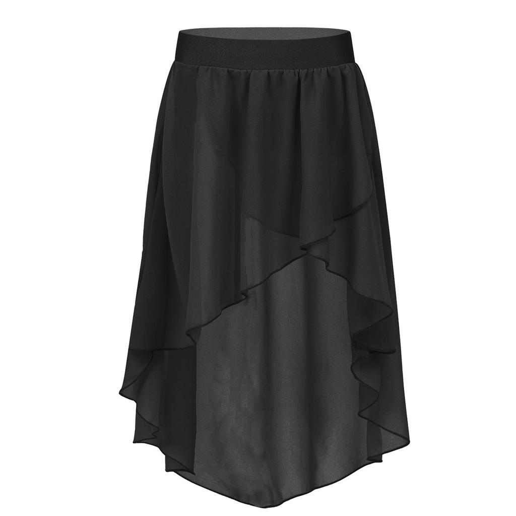 Baby Girls High-Low Elastic Waistband Chiffon Skirt for Ballet Jazz Dance Studio Practice Performance