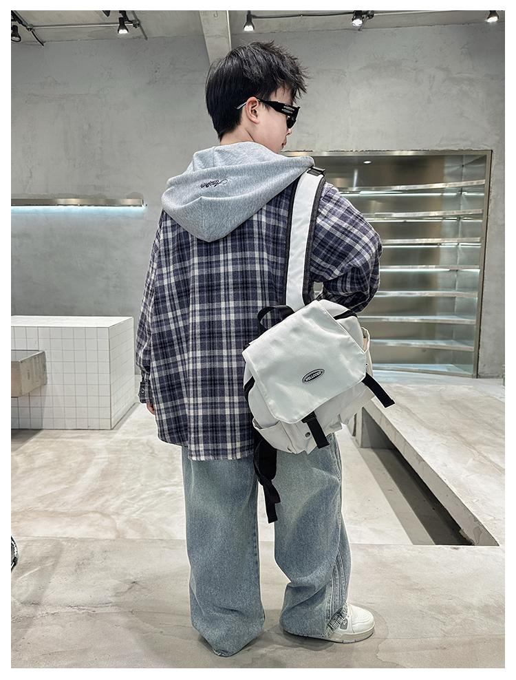 Boys' Spring and Autumn Jacket 2026 New Style CUHK Boys' Spring and Autumn Handsome Children's Checkered Hooded Shirt