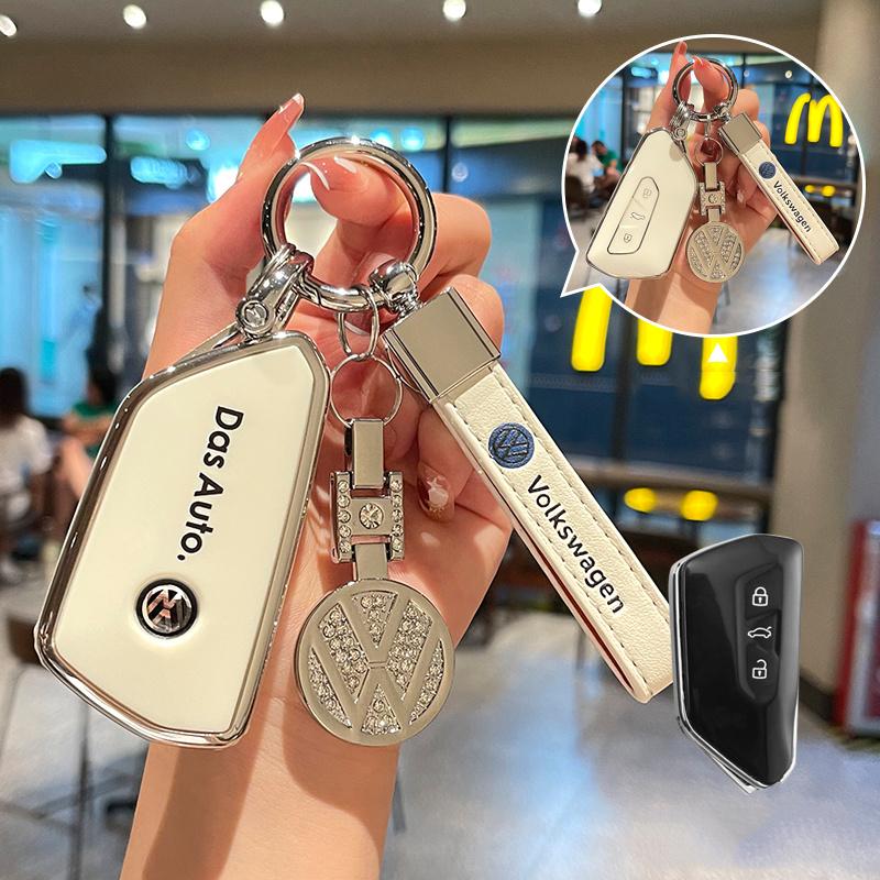 Valve Stems Caps 3 Buttons TPU Car Smart Remote Key Ase Cover Protector Holder Shell For VW Volkswagen Golf 8 MK8 Leon Keychain RB6