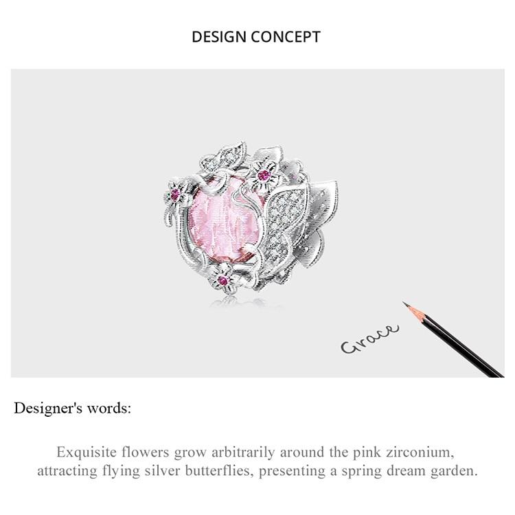 BAMOER Стерлингового Серебра 925 Пробы Красивая Бабочка Розовый Циркон Бусины Подвески Подходит Серебряный Браслет Изящные Ювелирные Изделия Подарок На Вечеринку