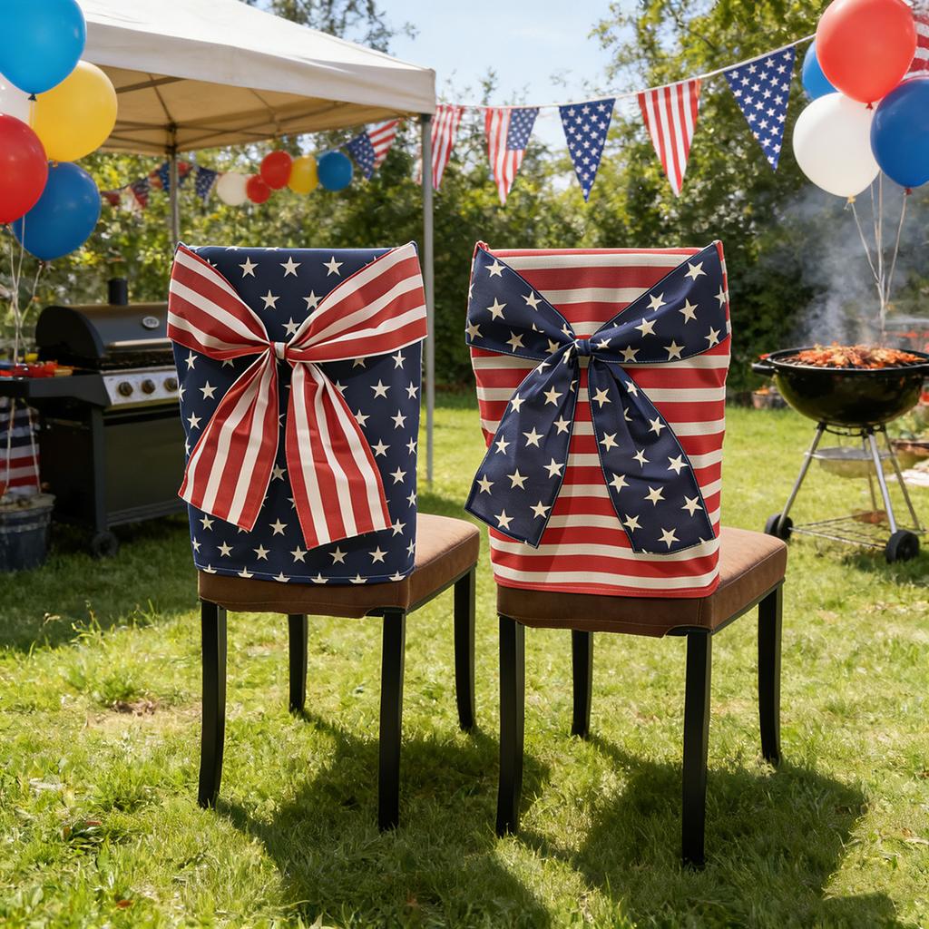 American Independence Day chair cover, digital printed bow dining chair cover, pillow cover, table flag, American style, five pointed star