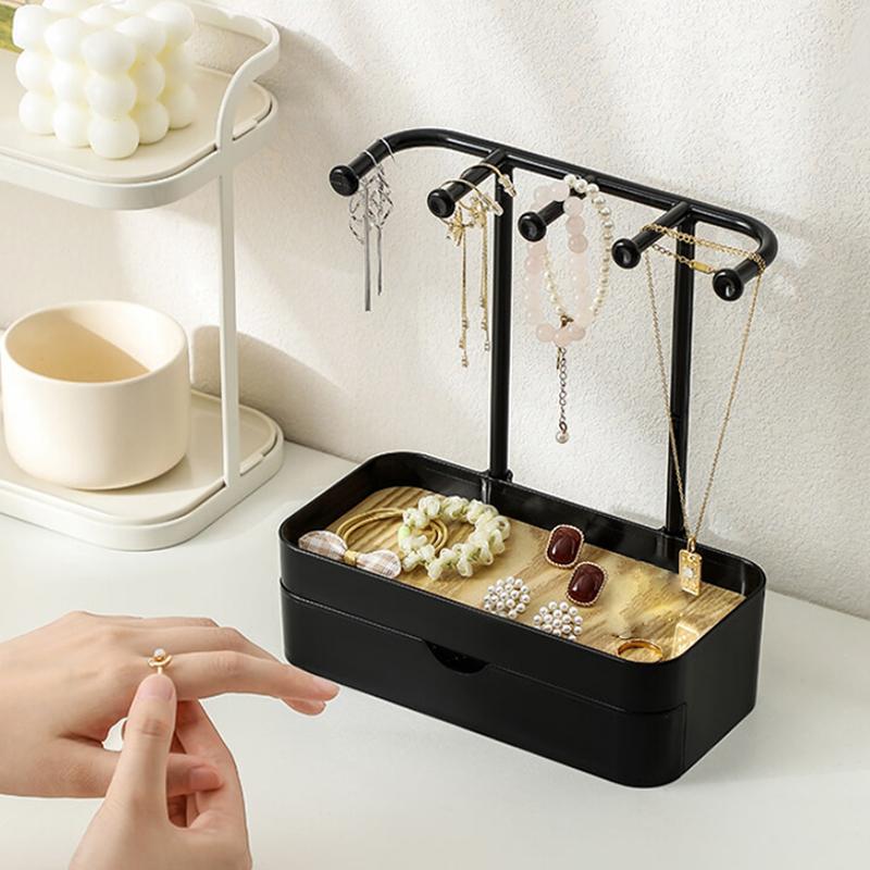 Подвесной органайзер для ювелирных изделий, дисплей для сережек, ожерелий, стеллаж для хранения ювелирных изделий с деревянной основой, держатель для браслетов и колец