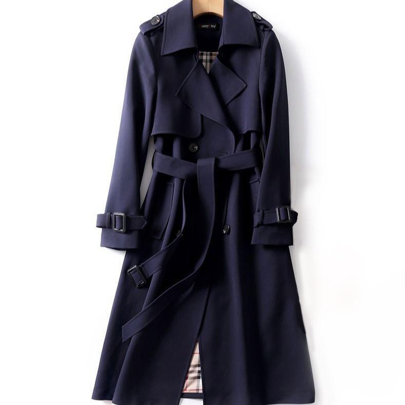 Новинка 2023 года, осенне-зимняя ветровка большого размера средней длины, женское модное пальто выше колена в британском стиле