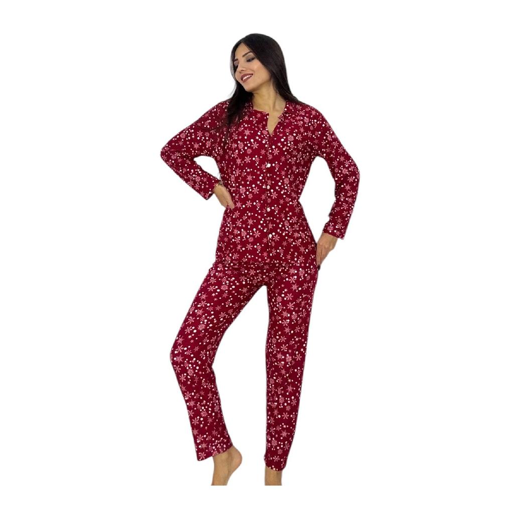 Новогодний зимний пижамный комплект на пуговицах