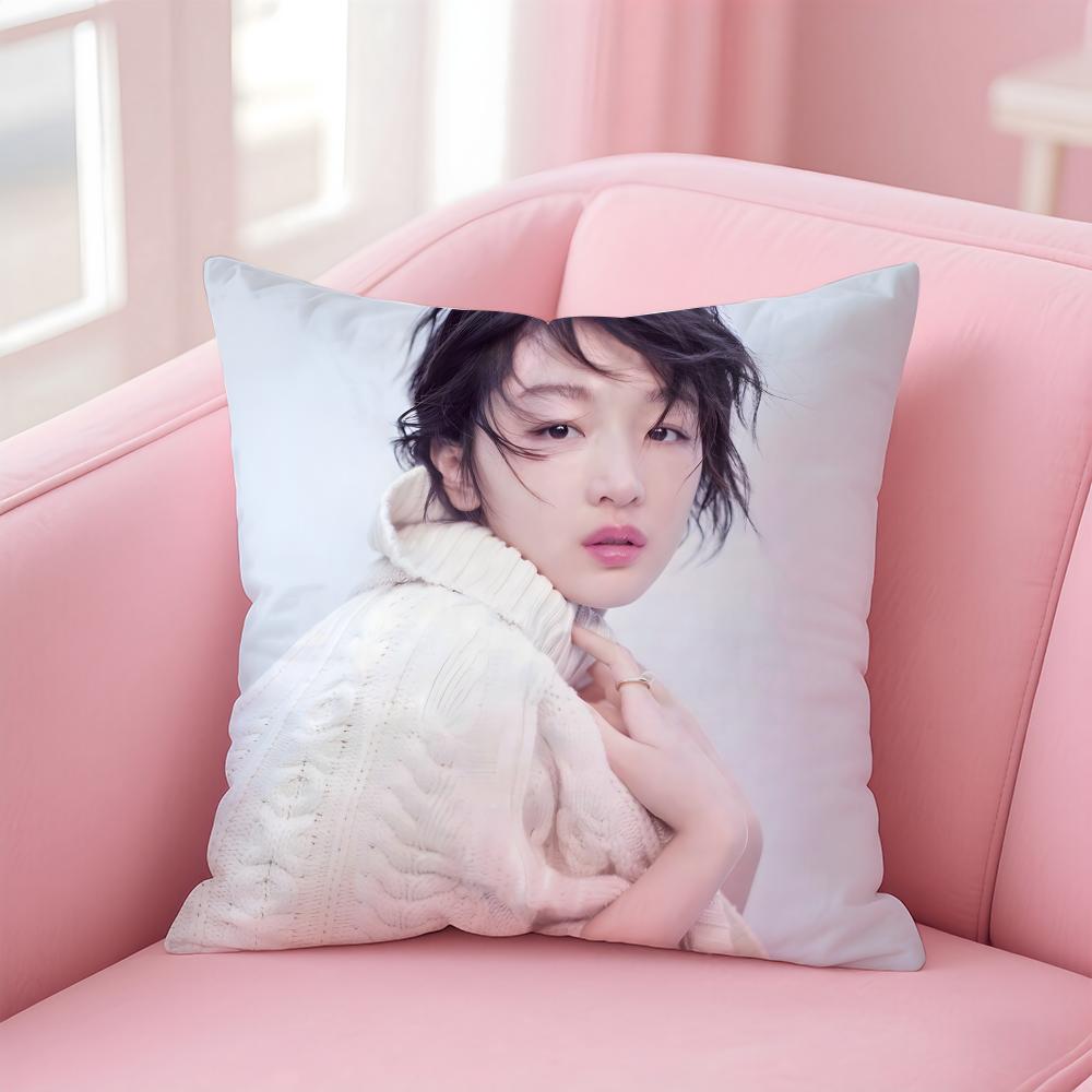 Fashion elegant Chinese actress ZZhou Dongyu Cushion Cover Pillowcase Short Plush Invisible zipper Room Sofa Cushion Cover