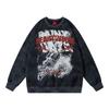 Unisex Vintage Distressed Washed Cotton Hoodie With Letter Print Ripped Details Loose Fit Streetwear Sweatshirt