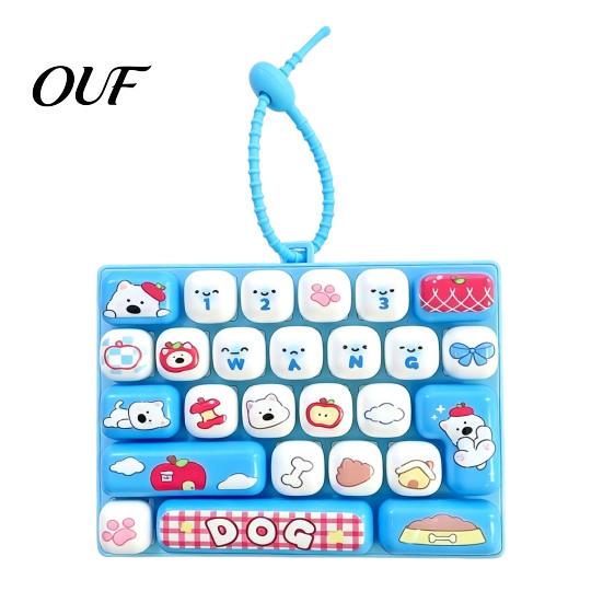 Interactive Keychain Accessory 26-Key Keyboard Fidget Toy, Cute Cartoon Clicky Clicker Toy with Desk for Stress Keychain, Backpack Charm Pendant