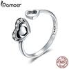 BAMOER 925 Sterling Silver Heart In Heart Open Finger Ring Crystal Rings