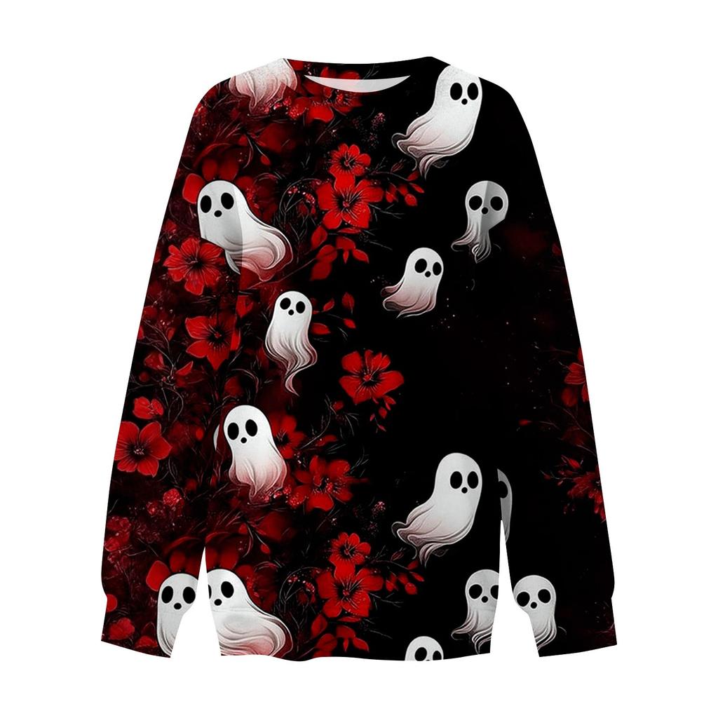 Женский модный повседневный свитшот с длинным рукавом и принтом на Хэллоуин